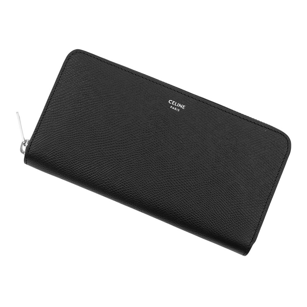 Celine Zipped Wallet Leather Black Long